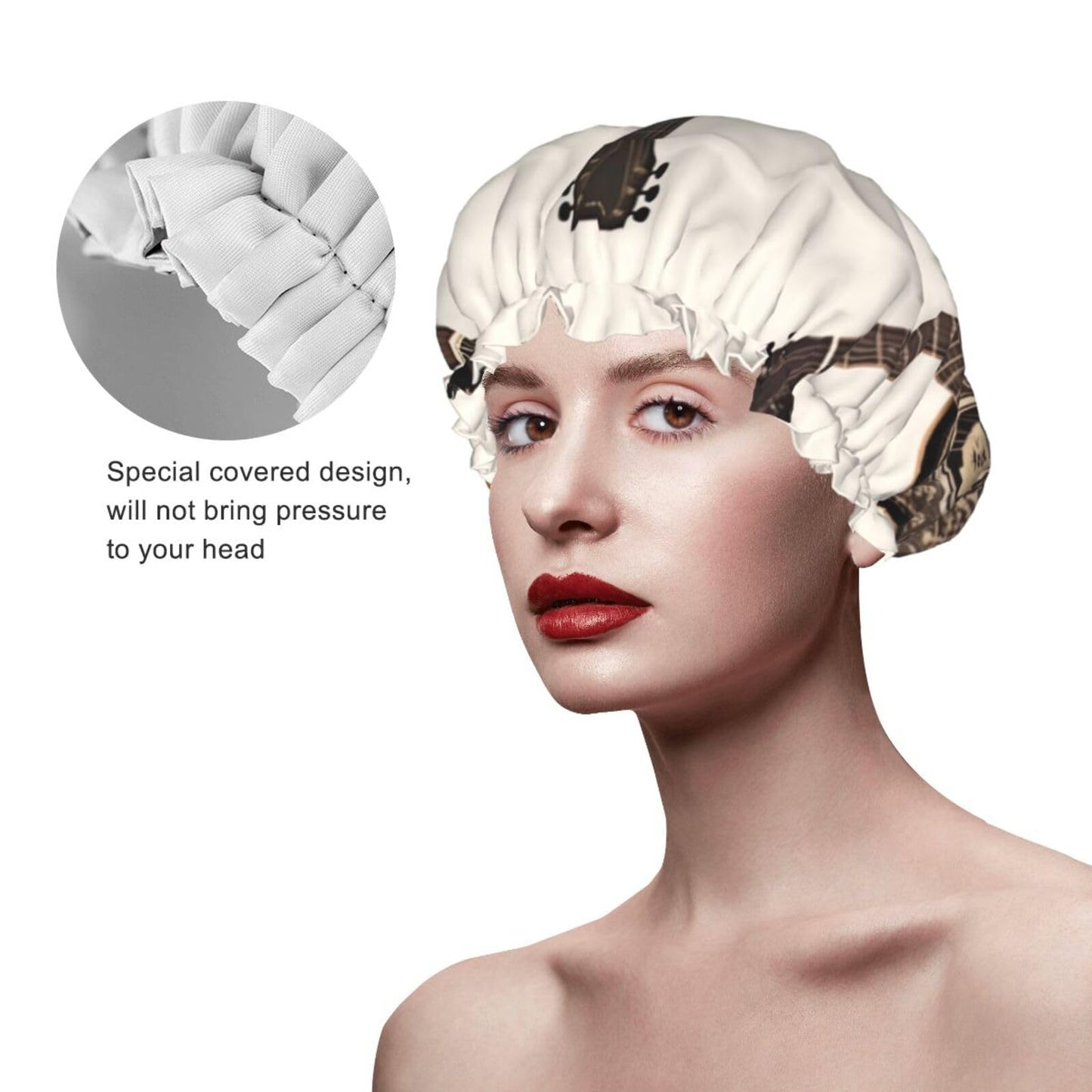 Guitar Shower Cap for Women Men Large Reusable Shower Bonnet Double-Layer Waterproof Bath Caps Elastic Band Hair Hat for All Hairstyles Beauty and Personal Care BWLHJKE