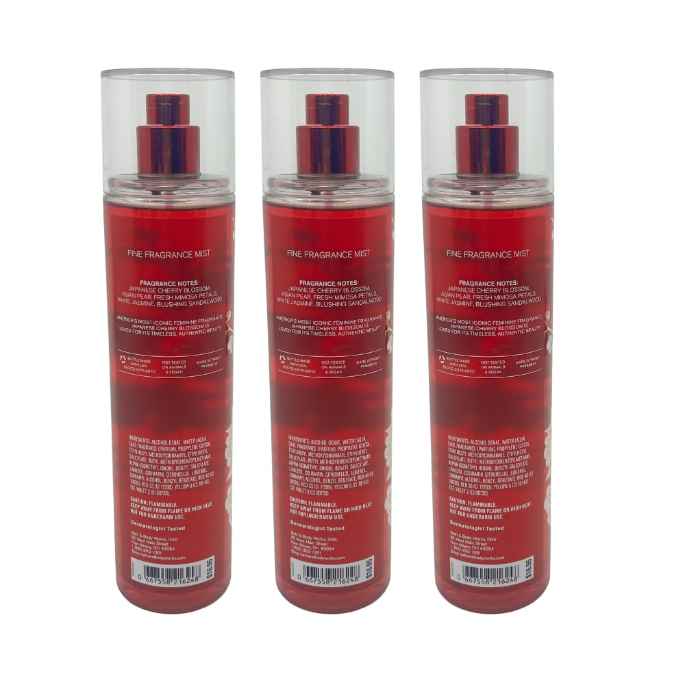 Bath & Body Works JAPANESE CHERRY BLOSSOM Fine Fragrance Mist Gift Set with a Red Bow for Holiday & Gifts - Pack of 3 Beauty & Personal Care Bath & Body Works