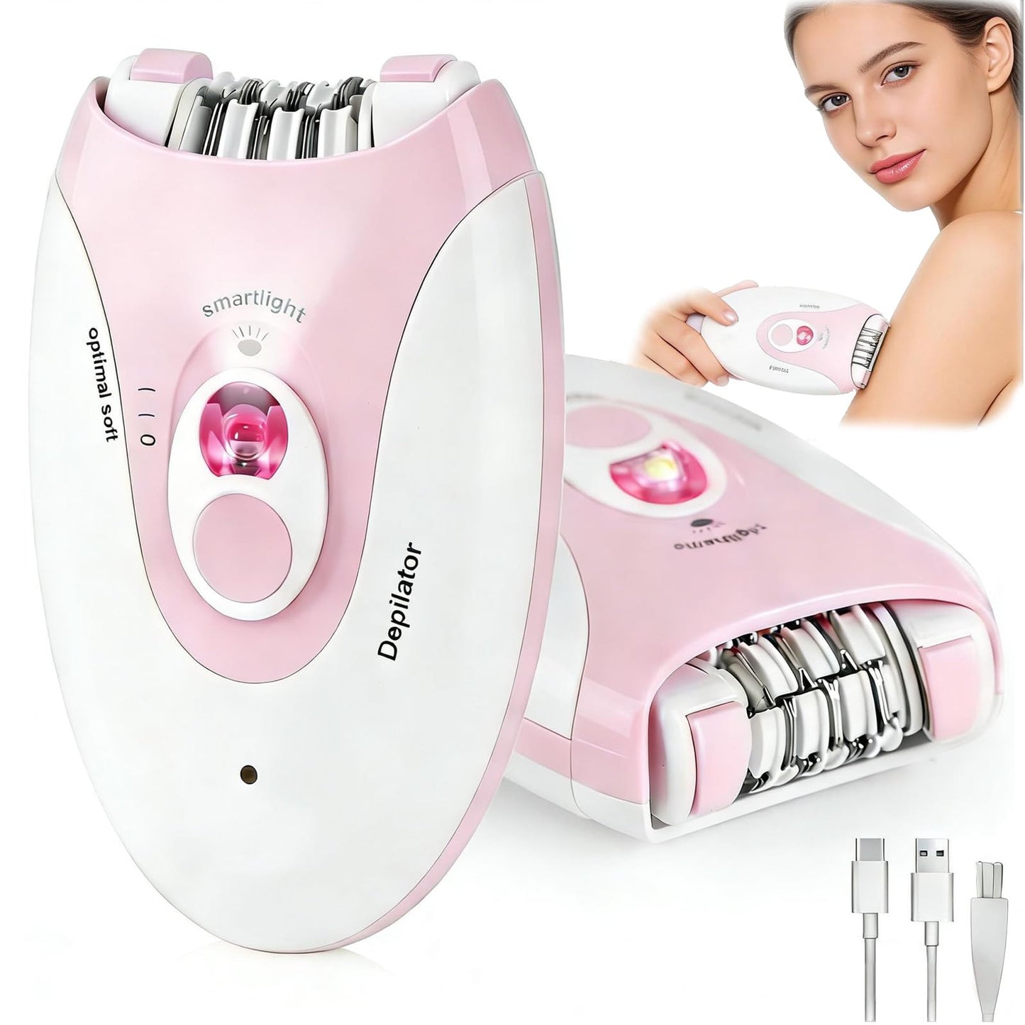 Epilator,Smooth Glide Epilator for Women,Rechargeable 2 Speed Facial Hair Removal Device with LED Light & 36 Tweezers,Portable Electric Trimmer Device Beauty and Personal Care Joyun