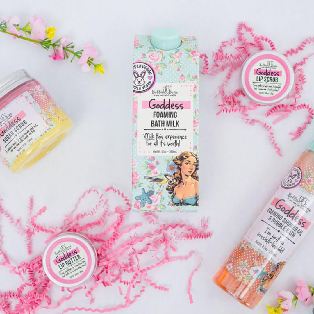Bella & Bear Goddess Mega Bath & Body Gift Set with Foaming Shower Gel & Bubble Bath, Bath Milk, Body Scrub & Lip Scrub and Lip Butter - Gift Beauty and Personal Care Bella and Bear