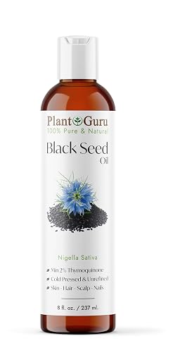Plant Guru Black Cumin Seed Oil 8 fl. oz. Unrefined Cold Pressed 100% Pure Natural Nigella Sativa Kalonji Oil For Skin Care, Hair Growth, Scalp Beauty & Personal Care Plant Guru