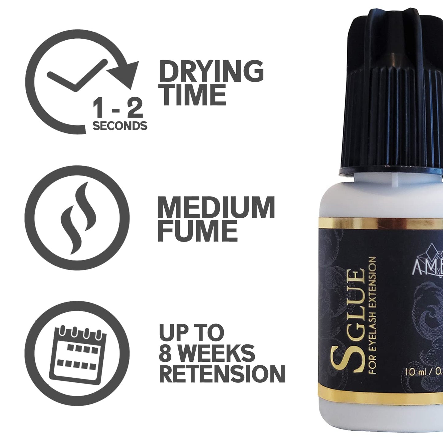 Amber Lash, S Glue 10ml for Professional Eyelash Extension, 1-Second Dry time, Up to 8 Weeks Bonding, Strong Strength, Carbon Black Adhesive for Salon Beauty & Personal Care Amber Lash