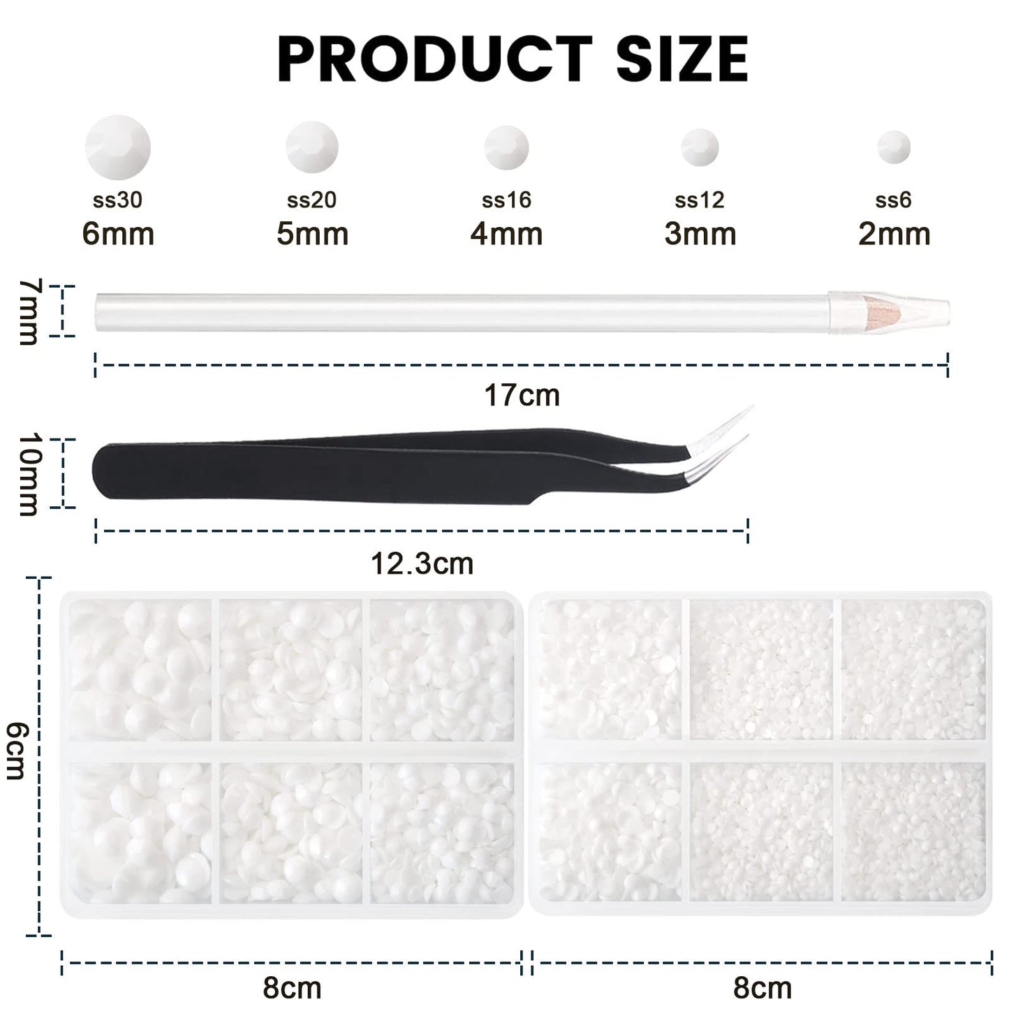 AUREHEN 10000PCs 2-6MM White Resin Flat Back Rhinestones, Round Non Hotfix Resin Rhinestones Nail Gems Stones with Tweezer & Picker Pen for Tumblers Beauty & Personal Care AUREHEN