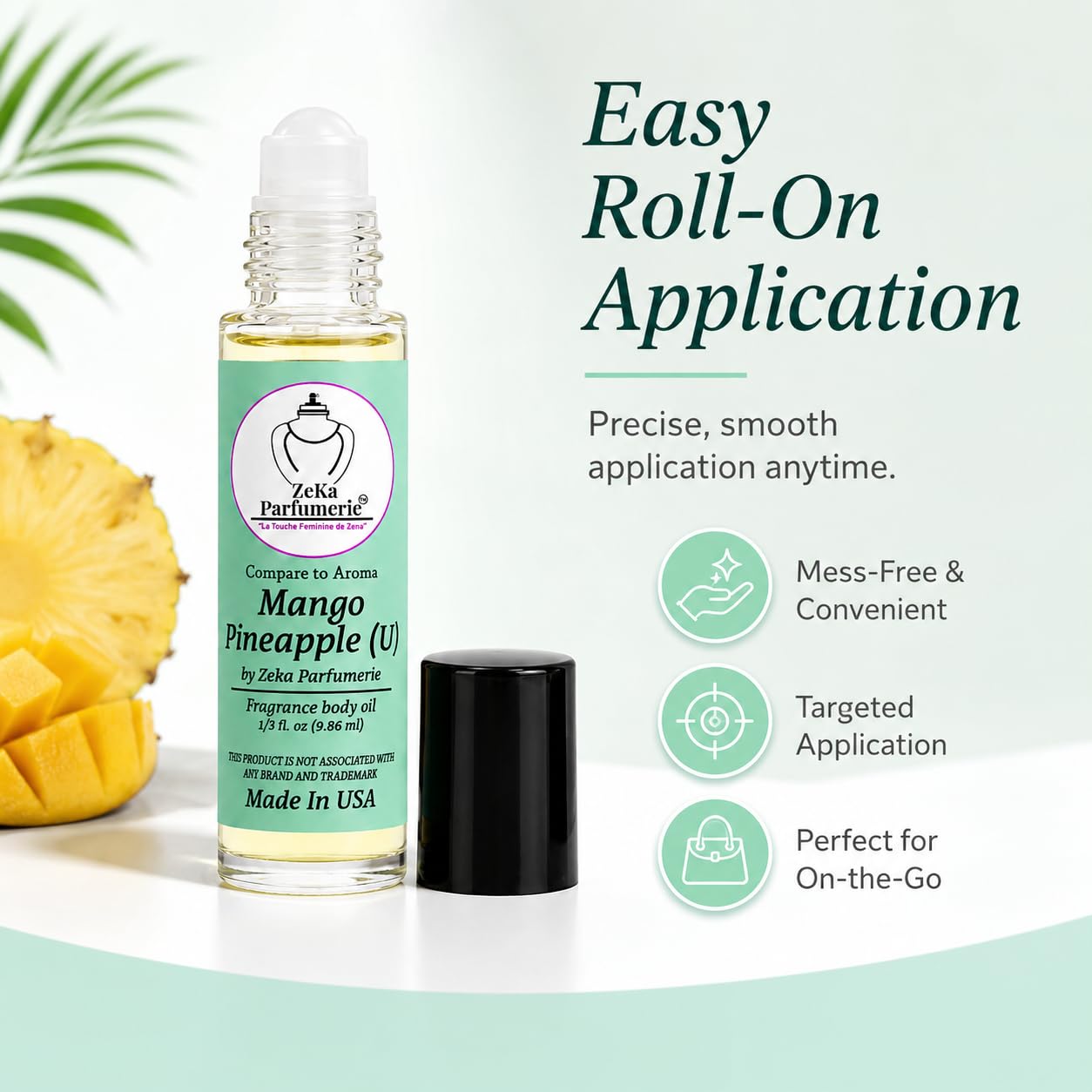 ZEKA PARFUMERIE Mango Pineapple Perfume Oil | Long-Lasting Unisex Fragrance Body Oil | Alcohol-Free Roll-On | 1/3 Fl Oz (9.86 mL) Made in USA Beauty & Personal Care ZEKA PARFUMERIE