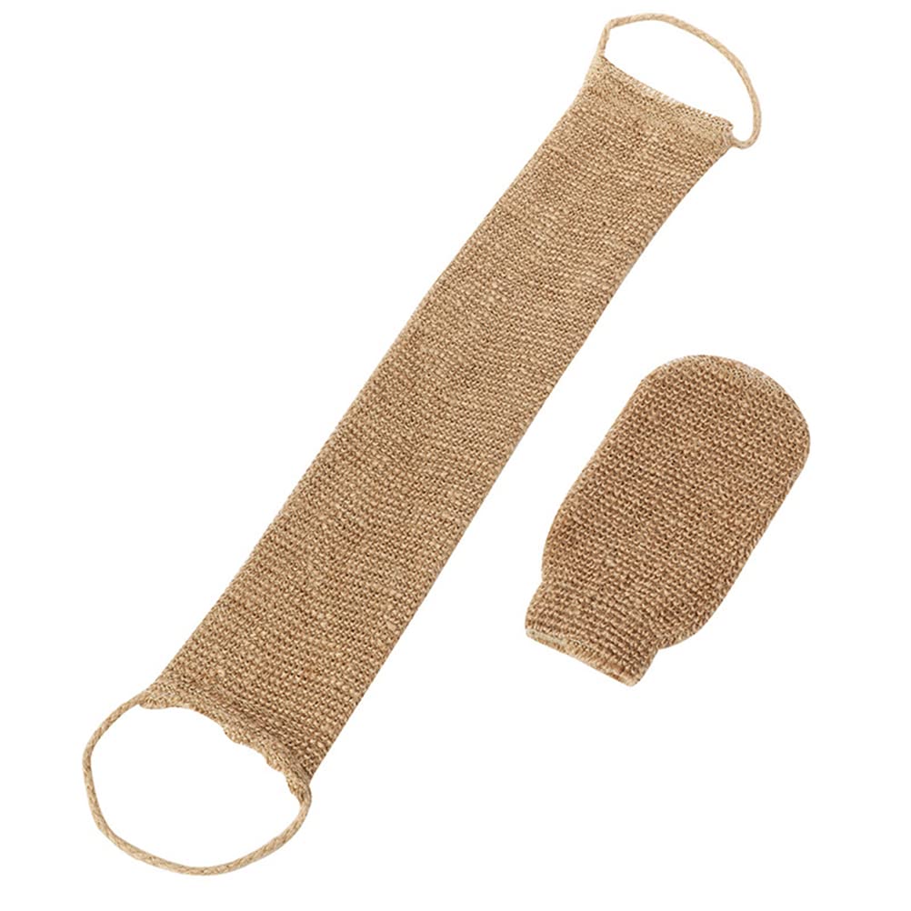 2pcs Exfoliating Body Scrubber Hemp Back Scrubber Exfoliator Loofah Shower Bath Wash Deep Cleaning Glove and Strap Dead Skin Removal for Men Women Beauty and Personal Care Mrisata