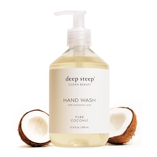 Deep Steep Liquid Hand Wash, Pure Coconut, 17.6 oz - Moisturizing Cleanser with Olive Oil, Aloe Vera, Glycerin & Hyaluronic Acid - Vegan, Clean Beauty & Personal Care Deep Steep