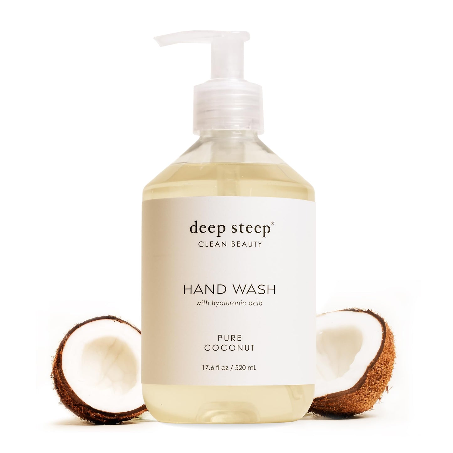 Deep Steep Liquid Hand Wash, Pure Coconut, 17.6 oz - Moisturizing Cleanser with Olive Oil, Aloe Vera, Glycerin & Hyaluronic Acid - Vegan, Clean Beauty & Personal Care Deep Steep