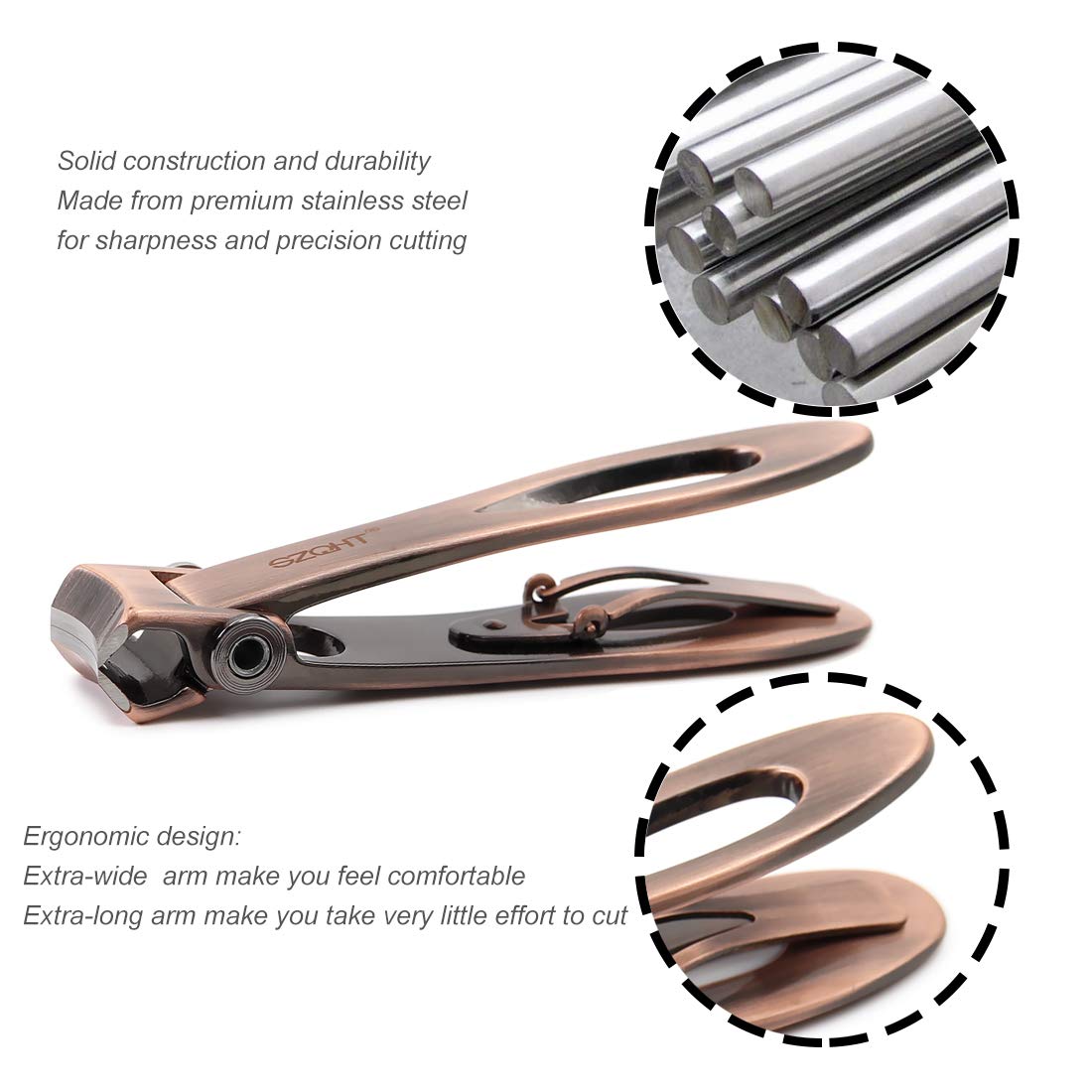 SZQHT Ultra Wide Jaw Opening Toenail Clippers Nail Clippers for Thick Nails Cutter for Ingrown Manicure Set,Pedicure Kit,Men & Women (Bronze) Beauty & Personal Care SZQHT