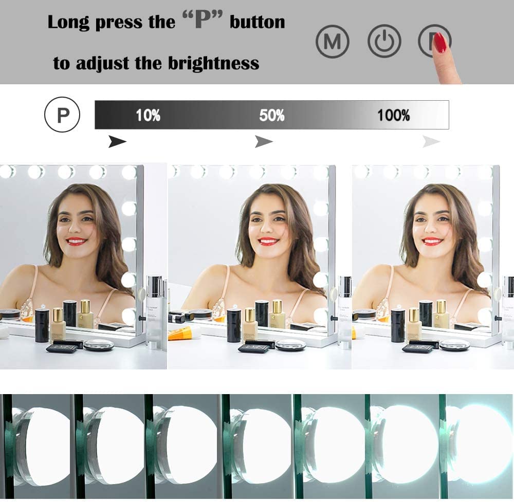 GLMOHOME Vanity Mirror Makeup Mirror with Lights,10X Lens,22.8"x 18.1" Hollywood Lighted Vanity Mirror with 15 Dimmable LED Bulbs,3 Color Modes,Touch Beauty & Personal Care GLMOHOME