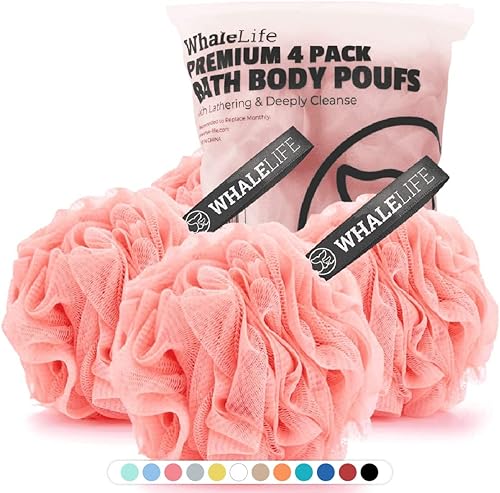 Loofah Sponge Bath Sponge for Women Men 4 Pack (Pink) Beauty & Personal Care WhaleLife