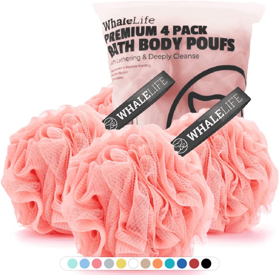 Loofah Sponge Bath Sponge for Women Men 4 Pack (Pink) Beauty & Personal Care WhaleLife