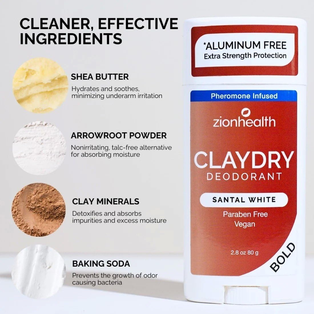 Zion Health Bold, ClayDry Deodorant, Santal White, 2.8 oz (80 g) Beauty and Personal Care Adama Minerals