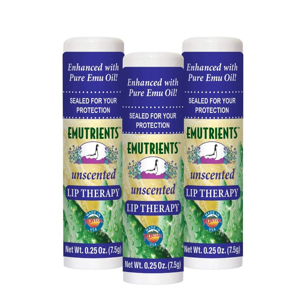 Montana Emu Ranch - Lip Therapy Lip Balm - 0.25 Ounce - Unscented - 3 Pack - Made with Pure Emu Oil Beauty and Personal Care Montana Emu Ranch
