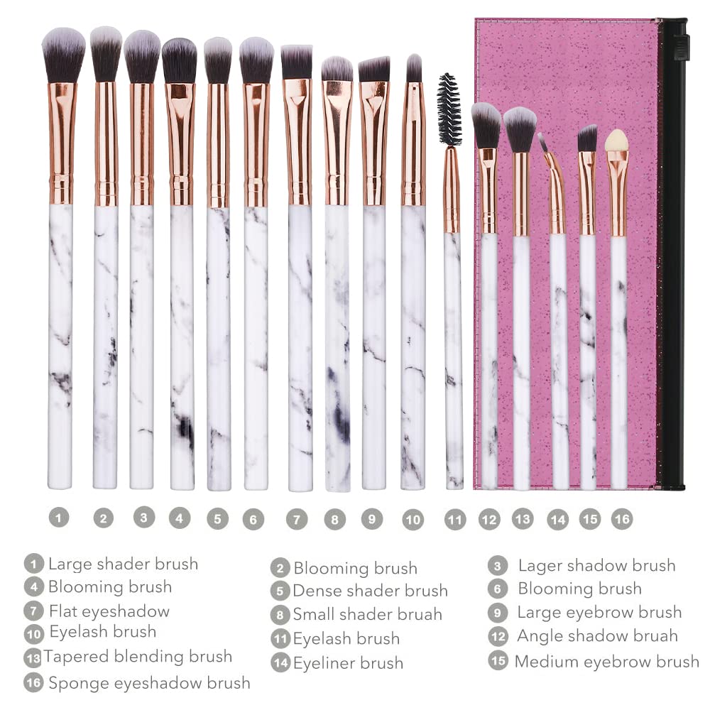 Eye Makeup Brushes DUAIU 16Pcs Eyeshadow brushes Eyebrow Eyeliner Blending Brush Premium Synthetic & Marble Handle Brushes sets with Pink Cosmetic Bag Beauty & Personal Care DUAIU
