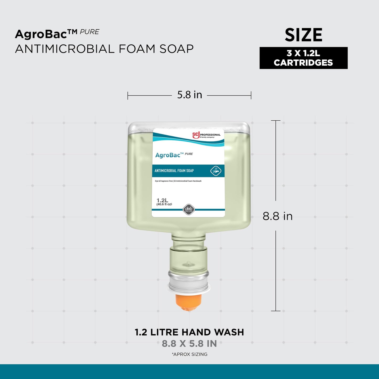 AGROBAC PURE FOAM ANTRIBAC HAND WASH 1.2 LITER TOUCH FREE, 3 PACK Beauty & Personal Care SC Johnson Professional