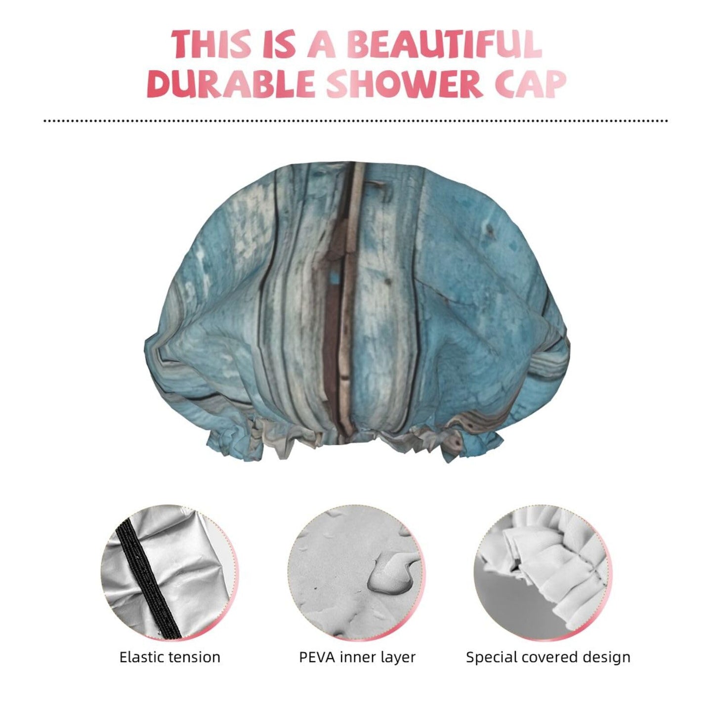 Vintage Blue Wood Shower Cap for Women Men Large Reusable Shower Bonnet Double-Layer Waterproof Bath Caps Elastic Band Hair Hat for All Hairstyles Beauty and Personal Care BWLHJKE