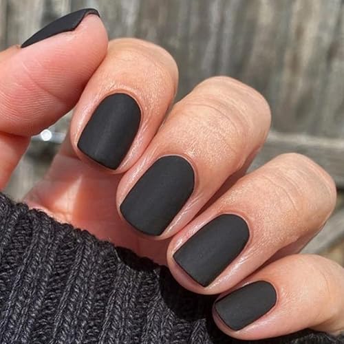 GLAMERMAID Extra Short Press on Nails 24PCS, Black Velvet Fall Gel Glue on Nails, Glossy Round Reusable UV Finish Fake Nails Acrylic False Nails Beauty & Personal Care GLAMERMAID