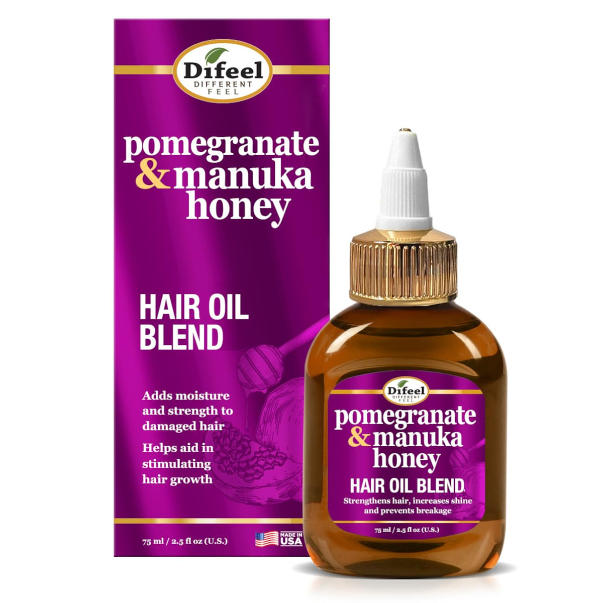 Difeel Elevated Pomegranate & Manuka Honey Hair Oil Blend - Travel Size 2.5 oz. - Growth Stimulating, Moisturizing & Strengthening Blended Hair Oil