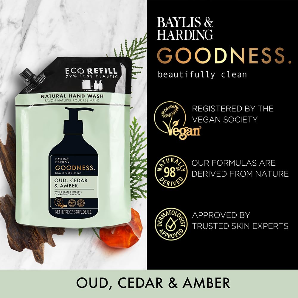 Baylis & Harding Liquid Hand Soap Refills, Goodness, Oud Cedar & Amber, 1 Liter Beauty & Personal Care Baylis & Harding