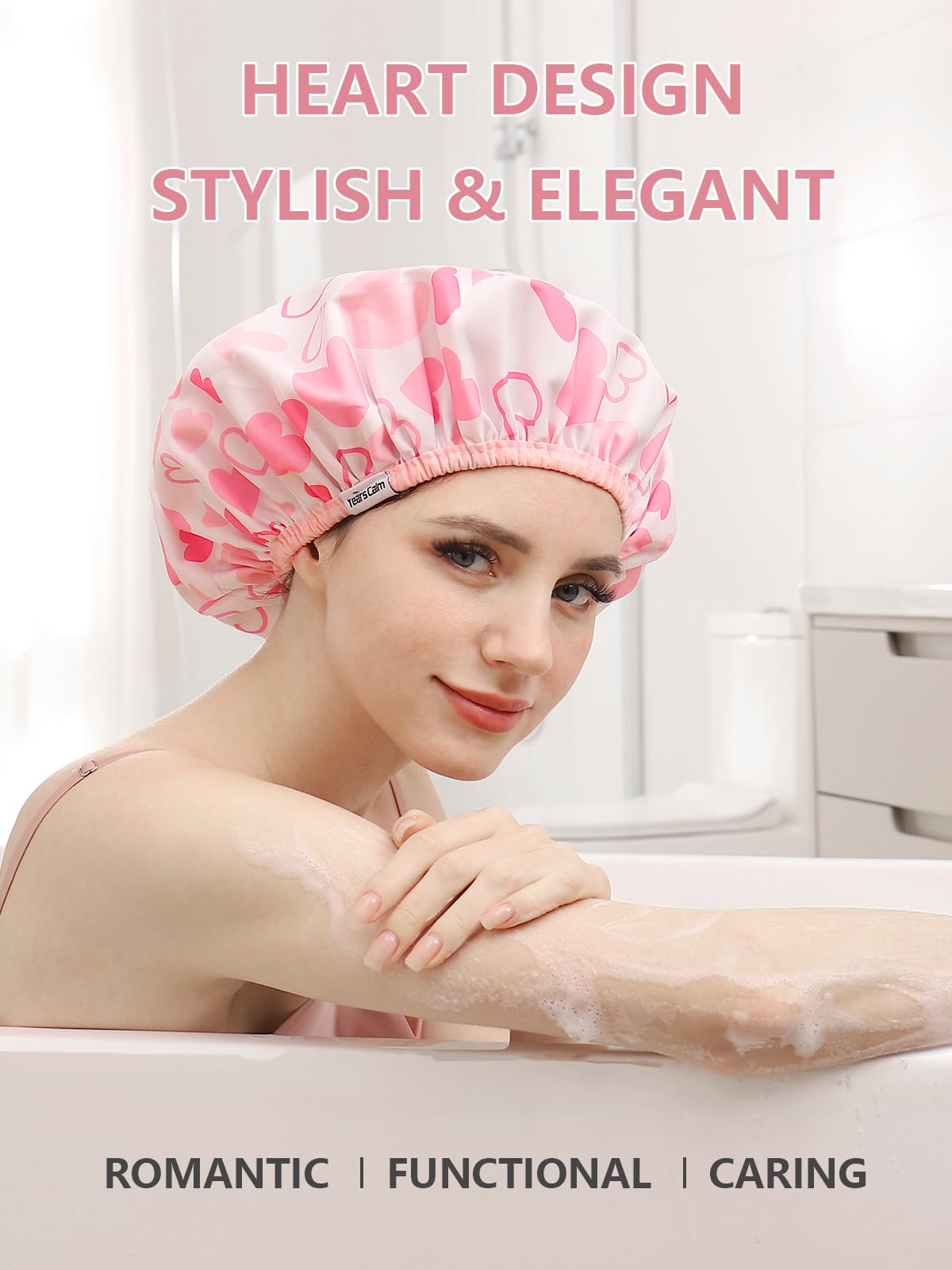Years calm Shower Caps for Women Reusable Waterproof, Double Layer Waterproof Fabric - Both Sides Usable, Reversible Pattern & Solid Color Design Beauty and Personal Care Years calm