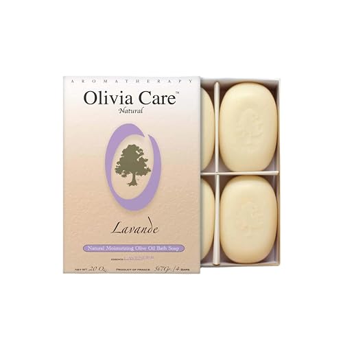 Olivia Care Lavender Bar Soap-4 pack box set - 100% Natural Ingredients, Organic, Vegan - For Face & Body, Cold-pressed Triple-Milled, Hydrating Beauty & Personal Care Olivia Care