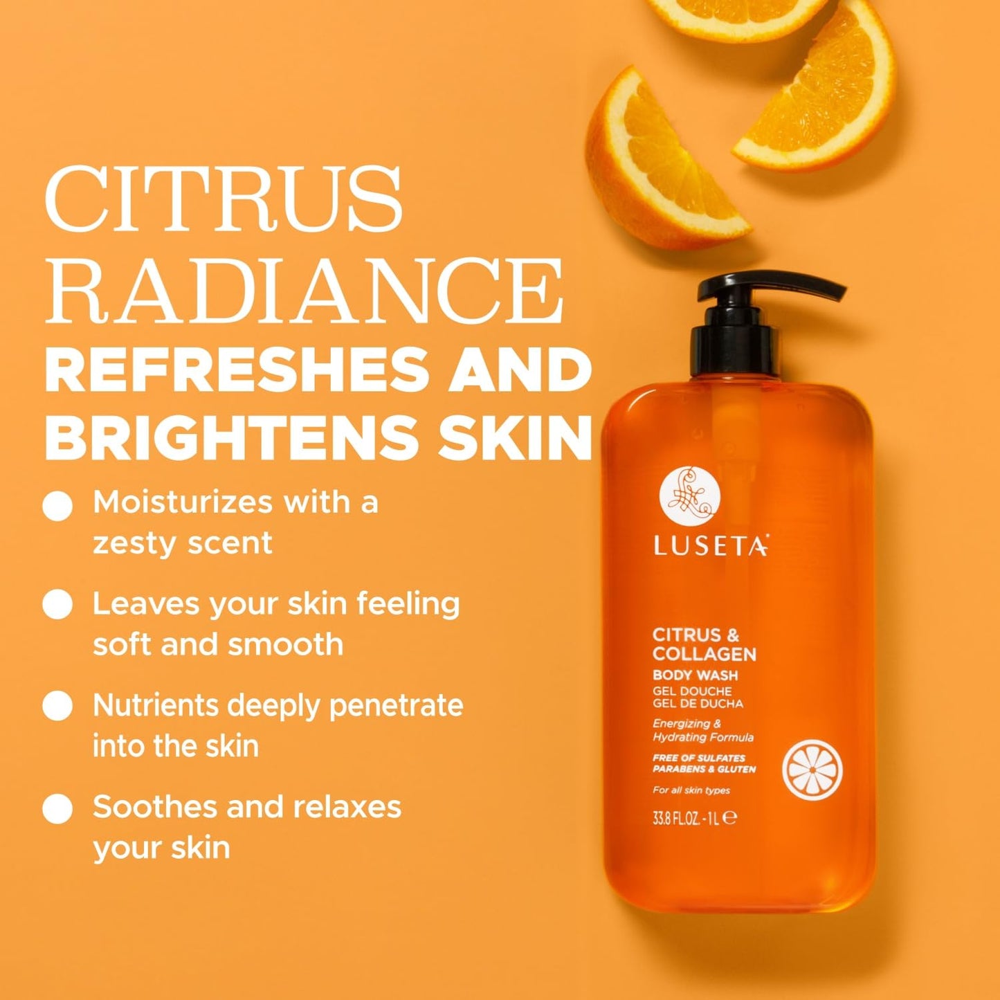 Luseta Citrus & Collagen Body Wash Nourishing & Refreshing Cleanser Enhances Skin Elasticity & Hydration Suitable for All Skin Types 33.8oz Beauty & Personal Care L LUSETA
