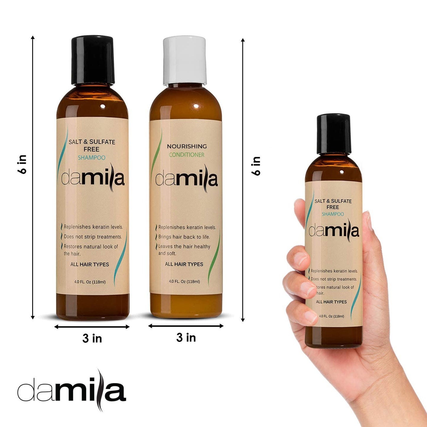Damila Salt & Sulfate Free Shampoo & Conditioner for Keratin and Color Treated Hair - Professional Keratin Value Pack for Damaged, Frizzy, Curly, Dry Beauty & Personal Care damila