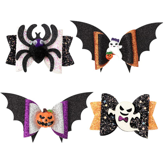 4 Pcs Halloween Hair Bows, Glittering Ghost Spider Hair Clips for Girls, Spider Hair Bows for Woman, Pumpkin Hairpins for Kids, Cartoon Halloween Hair Beauty & Personal Care ALIBBON