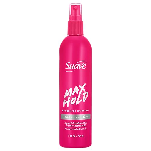 Suave Max Hold Unscented Non-Aerosol Hairspray, Strong Hold, Lightweight, Not Sticky or Stiff, For Smooth, Frizz-Free Styles, All Hair Types, 11 FL OZ Beauty & Personal Care Suave