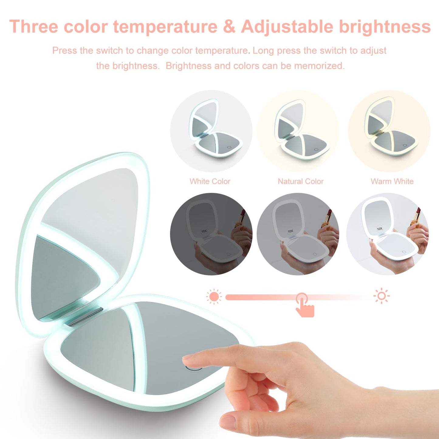 Mocado Compact LED Travel Makeup Mirror - 4 Inches 1X/10X Magnification Travel Mirror with Light Dimmable Double Sides Lighted USB Rechargeable Beauty & Personal Care Mocado