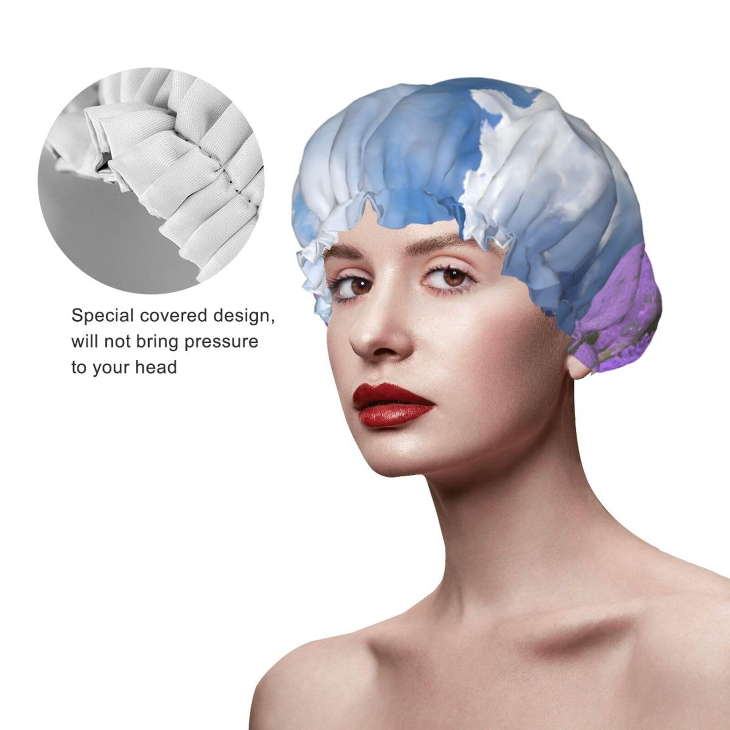 Lavender Flower Printed Double Layer Lined Shower Cap,Shower Caps For Women Reusable Beauty and Personal Care BEIVGOXL