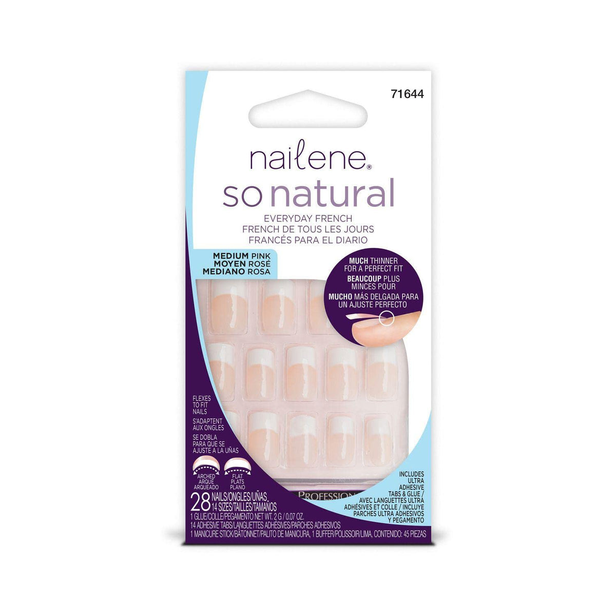 Nailene So Natural Medium Artificial Nails, Pink French - Fake Nail Kit with 28 Nails (12 Sizes) and Nail Glue Included - Designed for Comfort Beauty & Personal Care Nailene