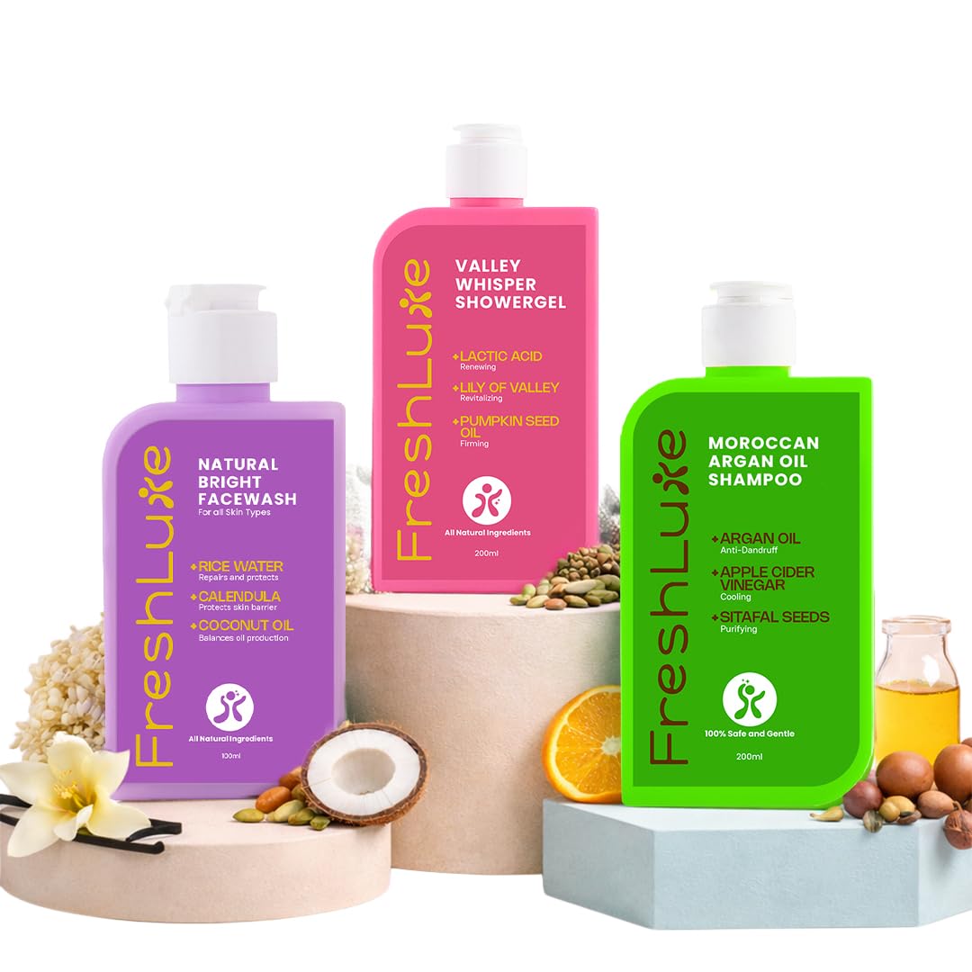 FreshLuxe Argan Oil Repair Shampoo + Valley Whisper Body Wash + Face Wash 500ml - Pack of 3 Beauty and Personal Care FreshLuxe