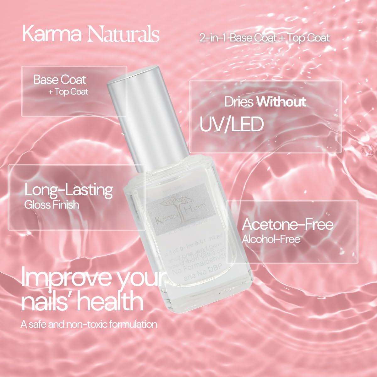 karma organic Base Coat and Top Coat 2 in 1 Nail Polish, Dip Powder & Polygel Base activator, Long Lasting Clear Nail Enamel, Nail Polish Strengthener Beauty & Personal Care karma organic