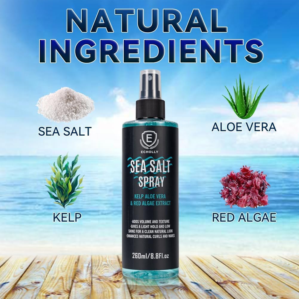 ECHOLLY Sea Salt Spray for Men & Women-Volumizing & Textuirzing With Kelp,Aloe Vera & Red Algae Extract-Matte Finish Lightweight for Natural Beach Beauty & Personal Care ECHOLLY