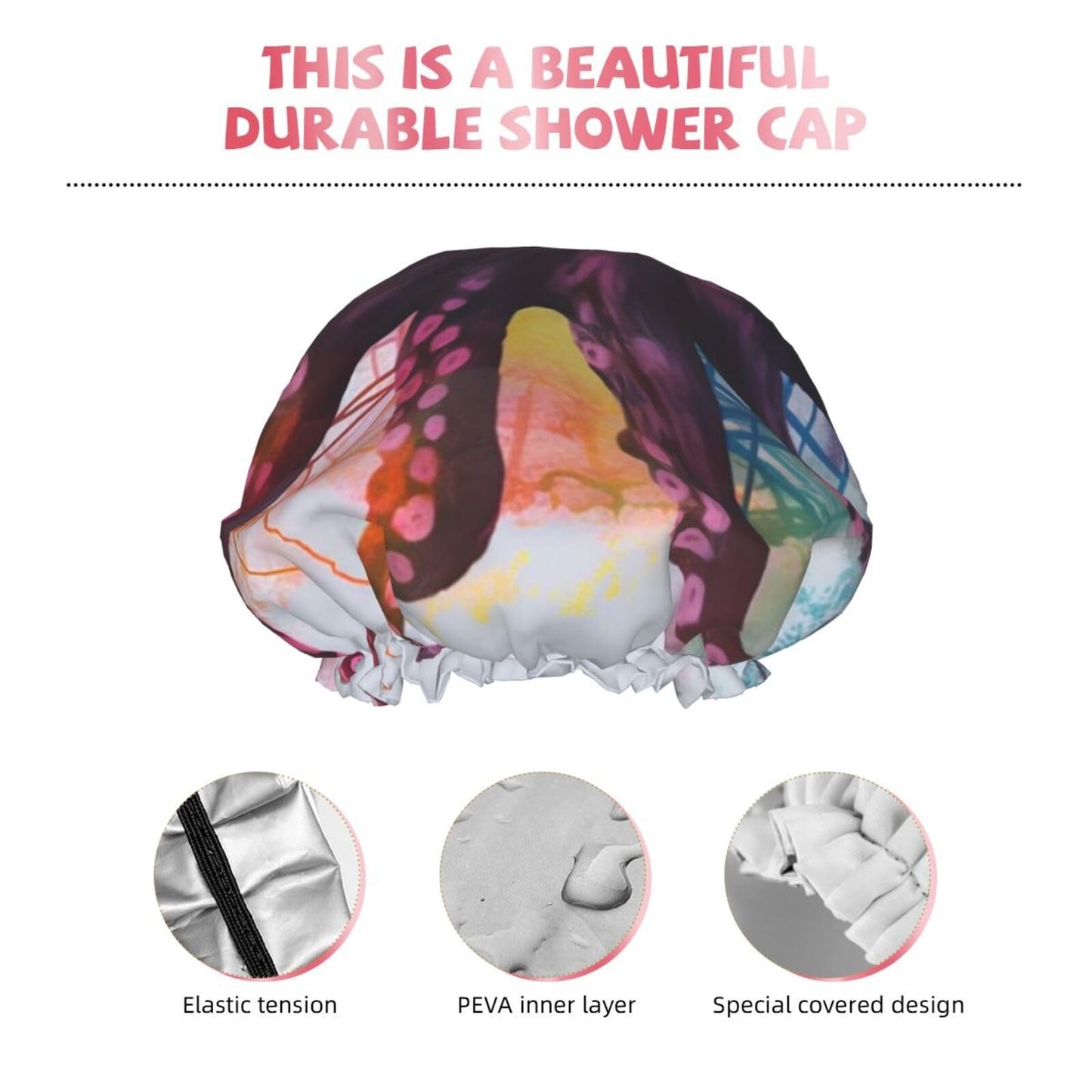 Abstract Colorful Octopus Shower Cap For Women Reusable Double Layers Bathing Bath Cap Hair Caps Waterproof Elastic Band Ladies Spa Salon Shower Hat Beauty and Personal Care GDSHJKLW