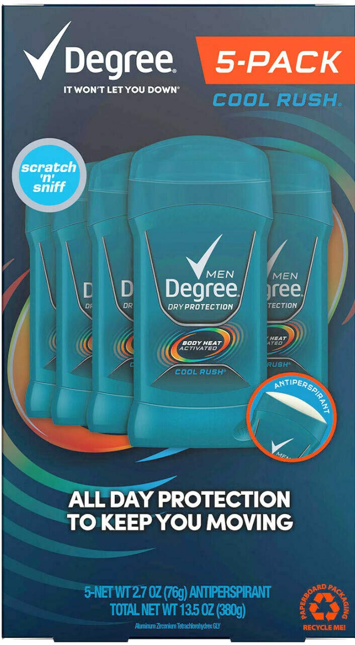 Degree Men Dry Protection Antiperspirant, Cool Rush 2.7 Oz - Pack of 5 - Packaging May Vary Beauty and Personal Care Degree
