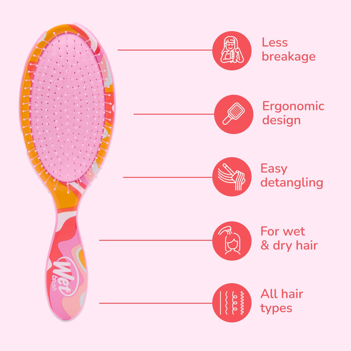 Wet Brush Original Detangler, Ice Cream (Sun Days), Ultra-Soft IntelliFlex Bristles Glide Through Tangles, Detangling Hair Brush (Wet & Dry), Women &
