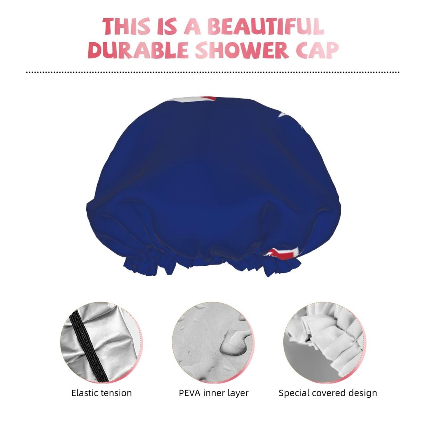 New Zealand Flag Prints Shower Cap Double Layer Lined Waterproof Bathing Shower Hat Beauty and Personal Care Hayyett