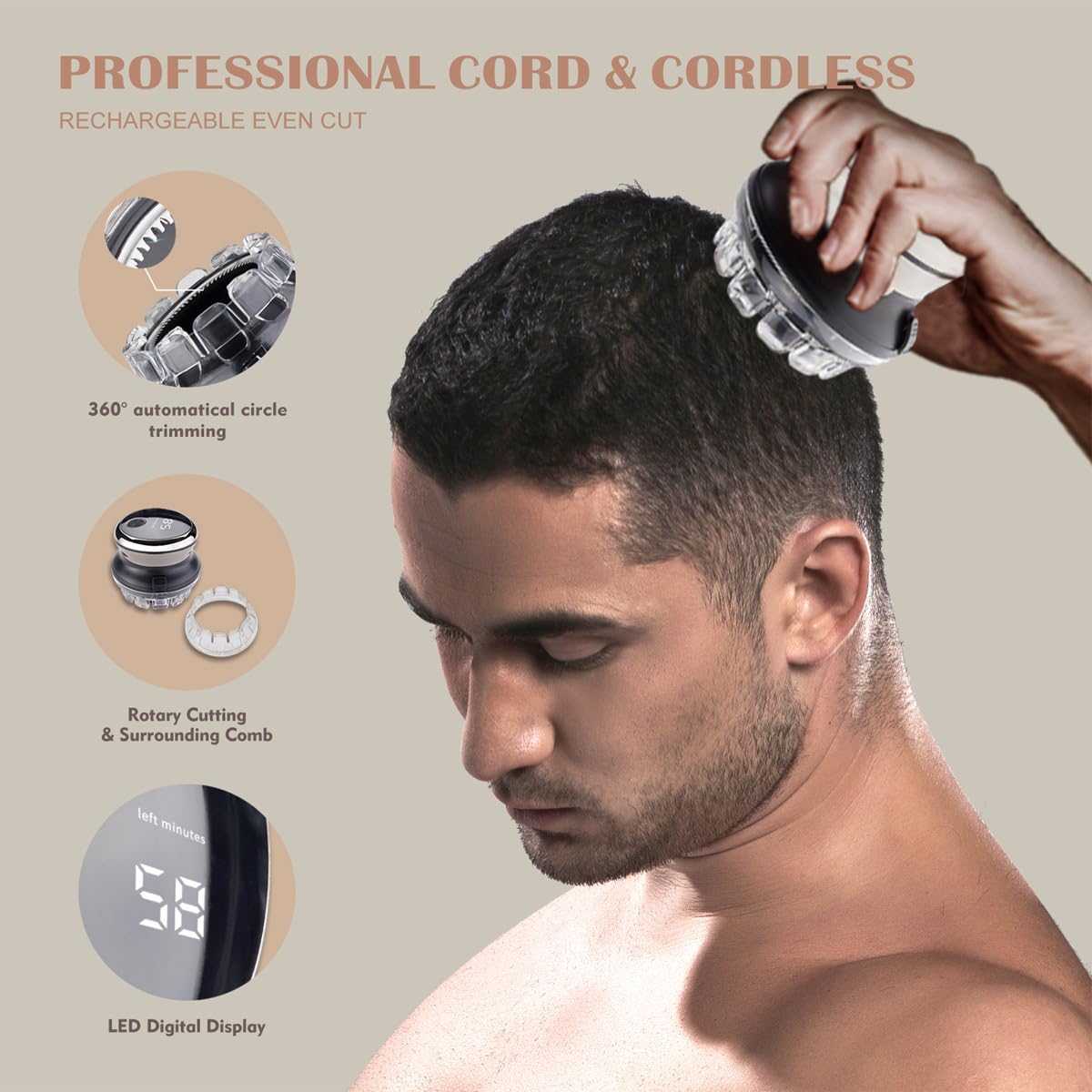 Dioche Hair Trimmer for Men, Hair Clipper, Brush Cut Hair Clipper Self Service Intelligent Hairdresser Electric Charging Long Endurance, Beard Trimmer Beauty and Personal Care Dioche