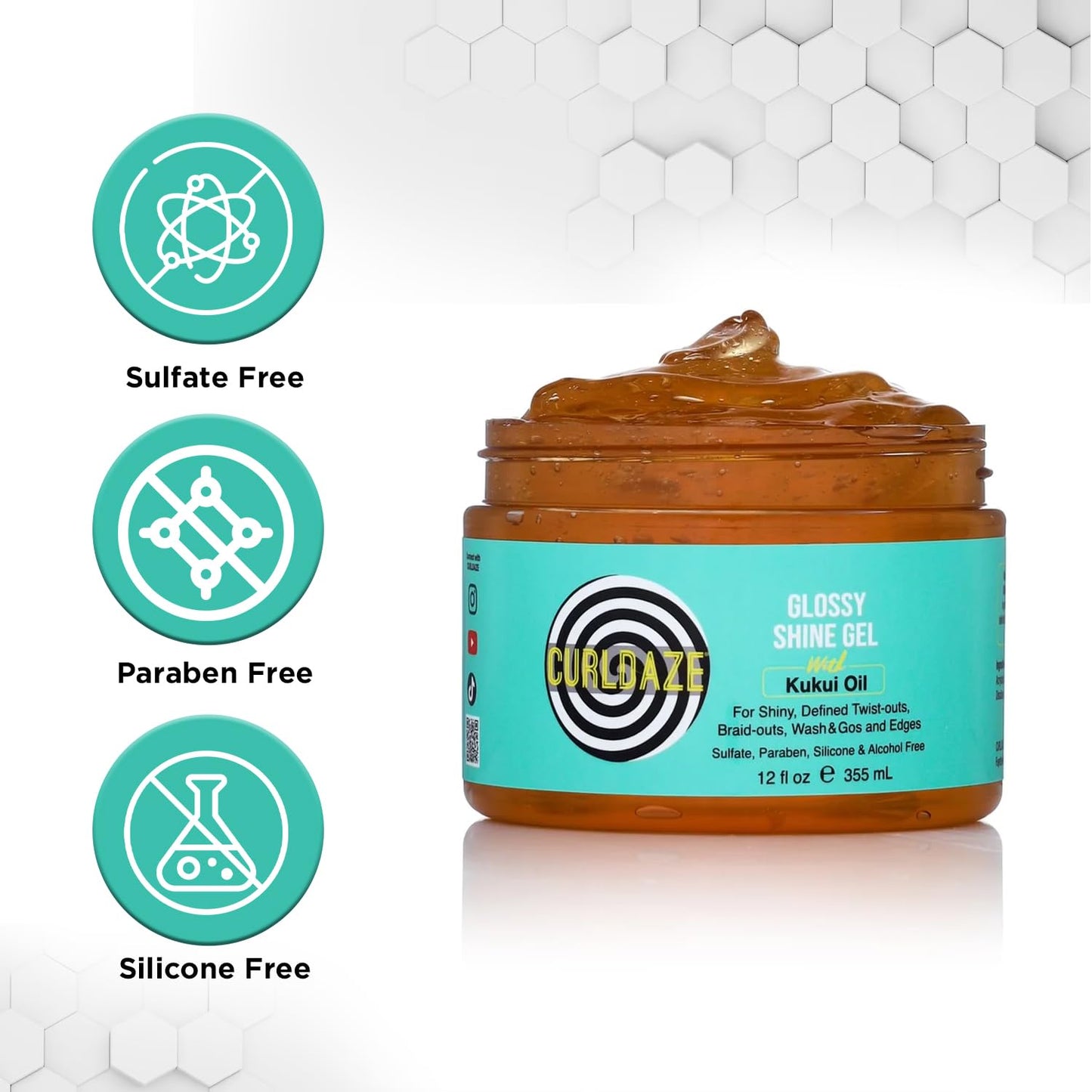 Curldaze Glossy Shine Gel with Kukui Oil, Vitamins A, C, & E, Defines Curls in Twist-Outs, Braid-Outs, Wash & Gos, Controls Frizz & Edges, Shines Beauty & Personal Care Curldaze