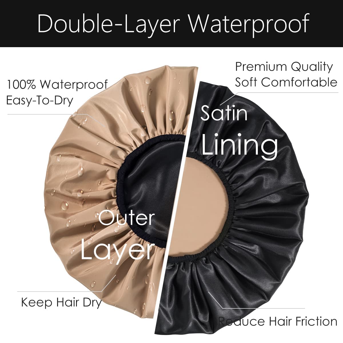 Auban Extra Large Shower Cap for Braids, Double-Layer Waterproof Reusable Satin Lining XL Shower Cap for Women Long Hair, Locs, perms (khaki) Beauty & Personal Care Auban