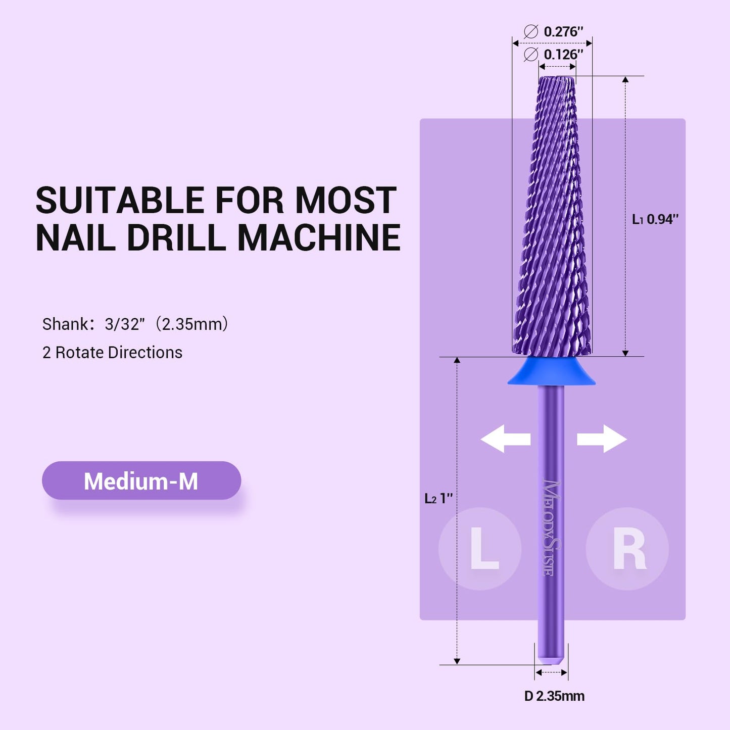 MelodySusie Super Long 5 in 1 Nail Drill Bits, 3/32'' Carbide Tungsten Bits, Suitable for Manicure Pedicure Cuticle Gel Polishing, Professional Beauty and Personal Care MelodySusie