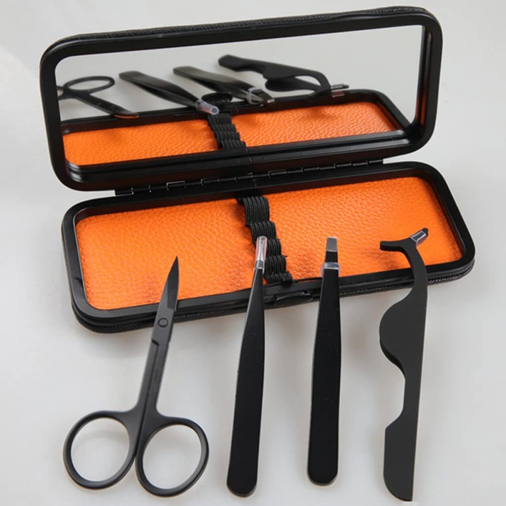 4pcs/Set Black Nose Eyelash Hair Removal Eyebrow Tweezer Flat Tip Clip Curved Scissors Trimmer Beauty and Personal Care PNAWLLCF