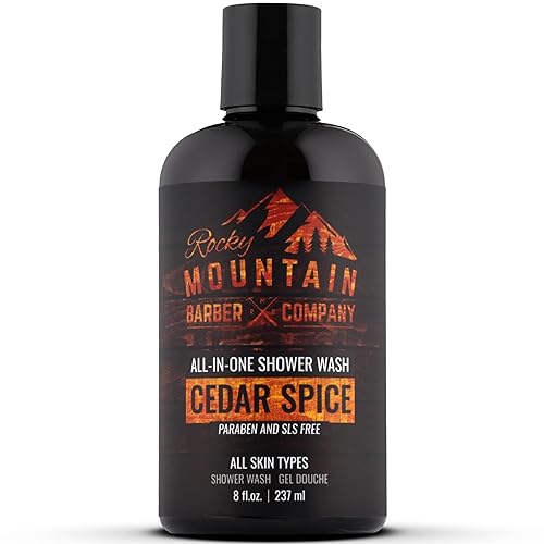 Rocky Mountain Barber Company Cedar Spice All-In-One Body Wash - Shampoo, Body Wash, Conditioner, Face Wash & Beard Wash with Essential Oils - 8 oz Beauty & Personal Care Rocky Mountain Barber Company