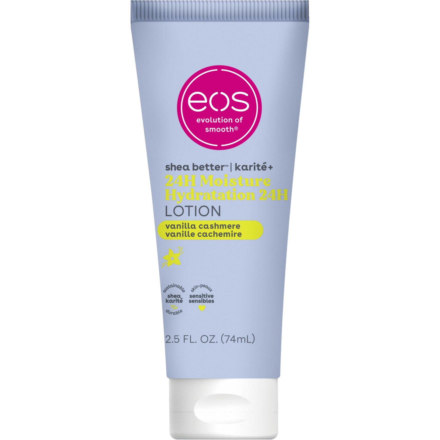eos 24H Moisture Travel Body Lotion- Vanilla Cashmere, Travel Size Essential, Toiletries, Mini Body Lotion For Dry Skin, 2.5 fl oz Beauty & Personal Care eos
