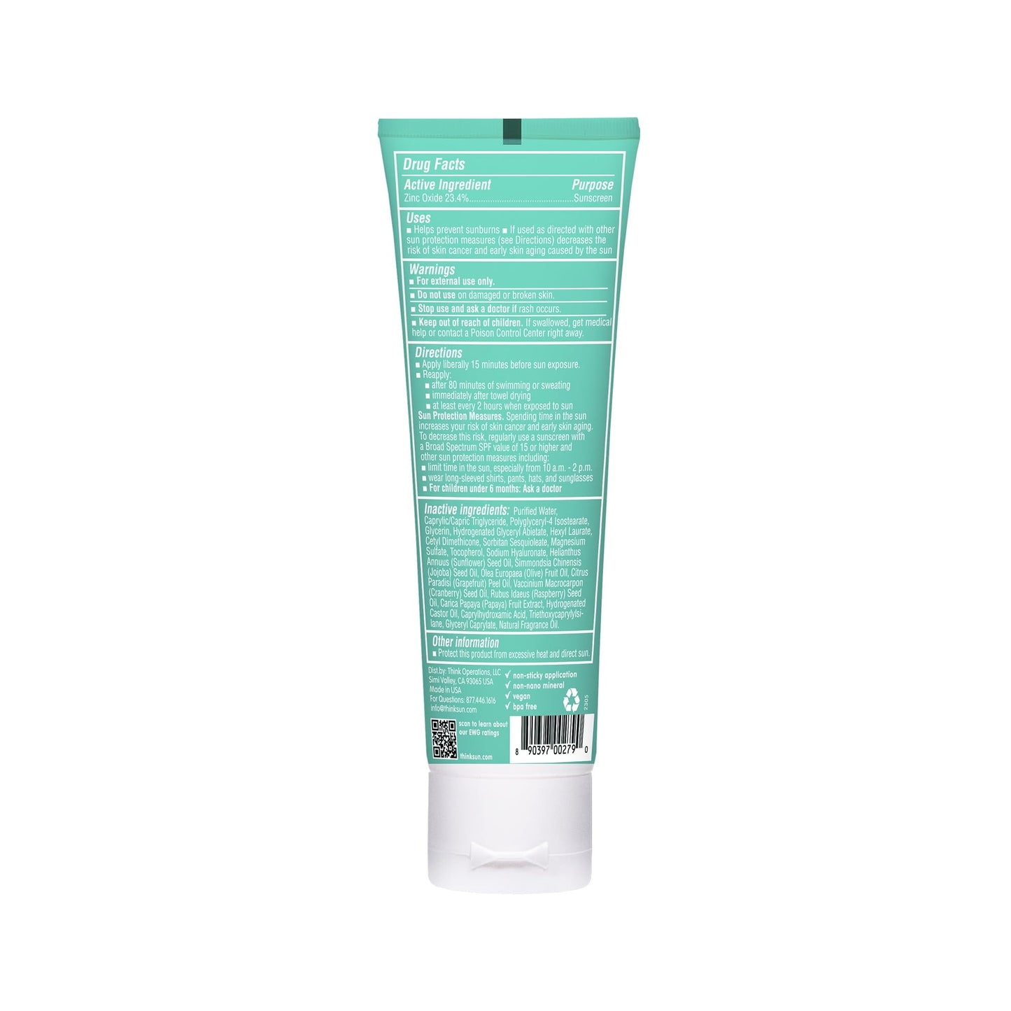 Thinkkids Safe Mineral Sunscreen SPF 50+, 3 Fl Oz, Natural, Water Resistant Reef Safe Sunscreen for Children, Broad Spectrum UVA/UVB Sun Screen Beauty & Personal Care THINK