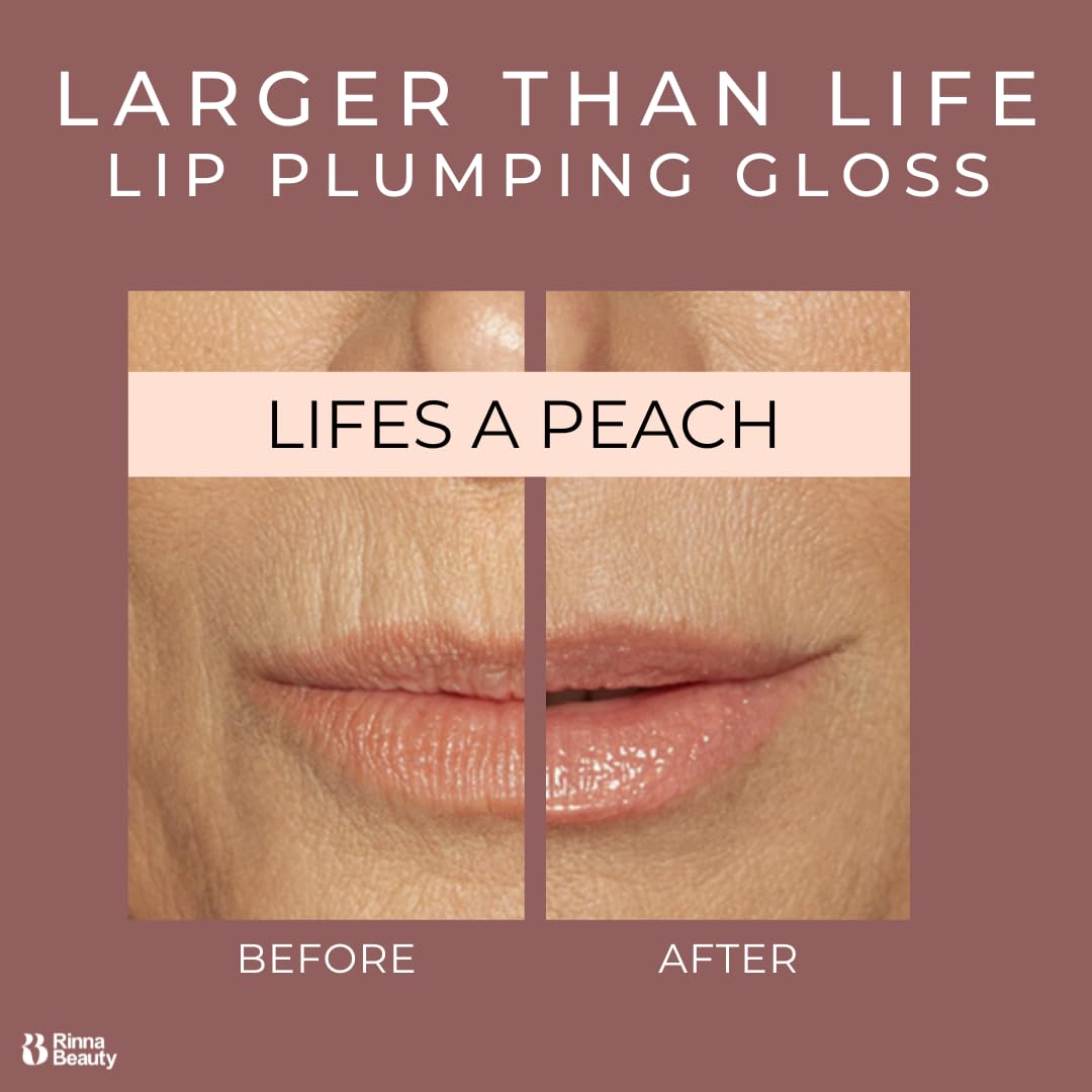 Rinna Beauty - Larger Than Life Lip Plumping Gloss - Life's A Peach - Vegan, Helps Boost Collagen, Increases Lip Volume, Elastin Production, Beauty & Personal Care Rinna Beauty