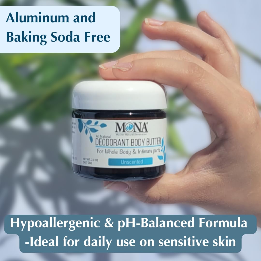 MONA UNSCENTED All Natural Deodorant for Whole Body & Intimate Parts - Hypoallergenic for Women & Men with Sensitive skin - No Aluminum, Baking Soda Beauty and Personal Care MONA