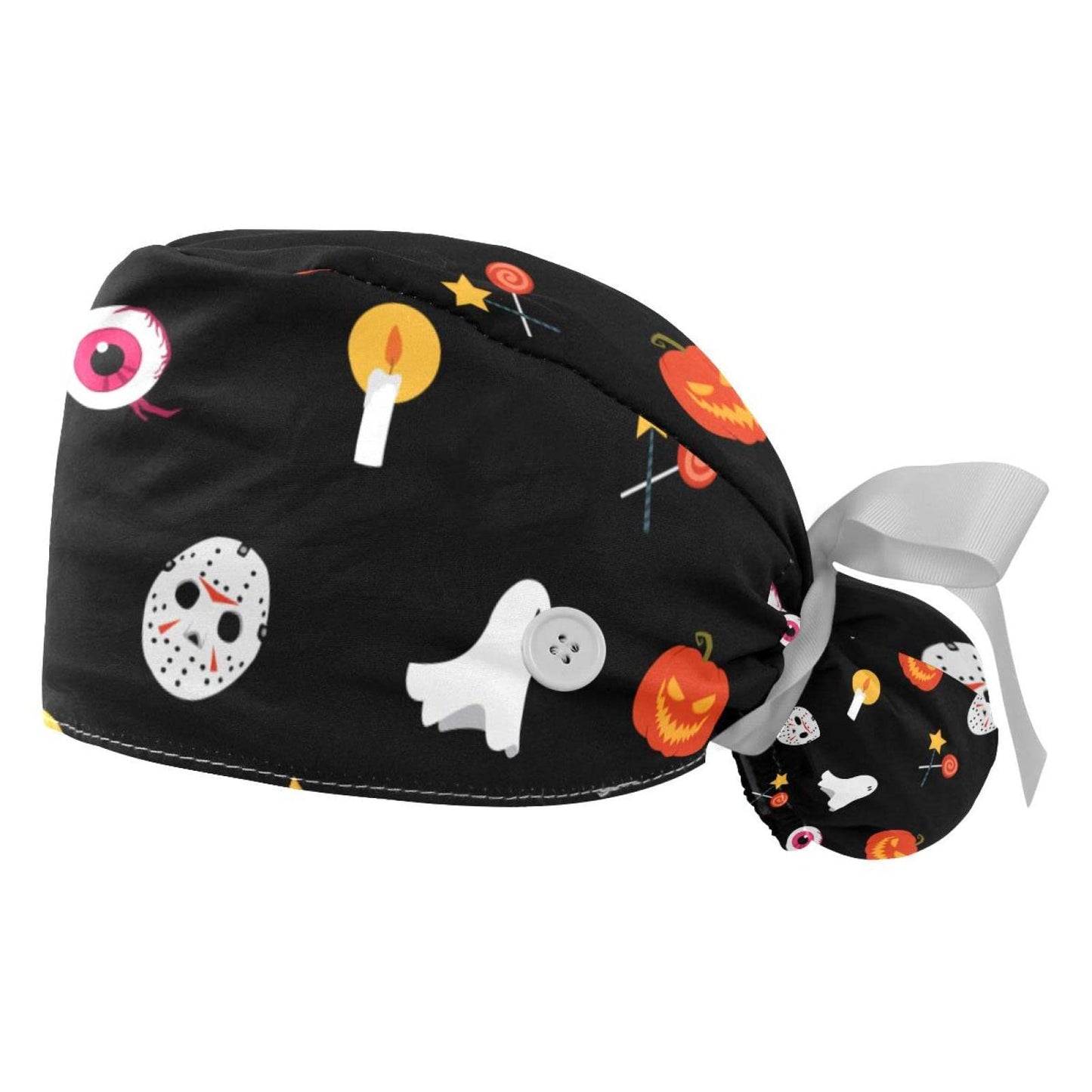 Adjustable Scrub Bouffant Caps, 2 Packs Candle Skull Ghost Halloween Working Hat Hair Cover with Ponytail Pouch, Soft Surgical Nurse Cap Beauty and Personal Care DEYYA